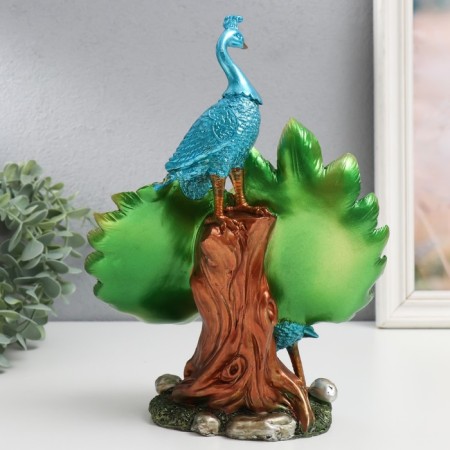 Polystone souvenir "Two blue peacocks with green tails" 19x9x25.5 cm-2