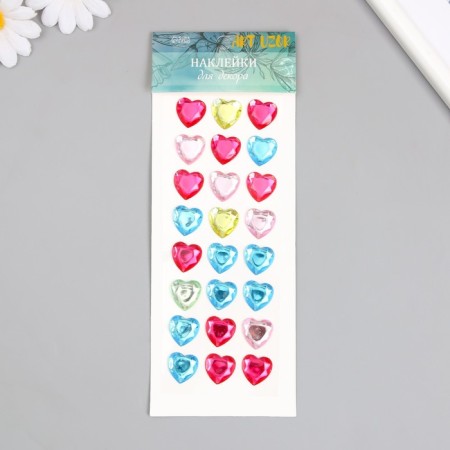 Sticker of rhinestones plastic "Hearts" 24 pcs on a sheet mix 7.2x17.7 cm-2