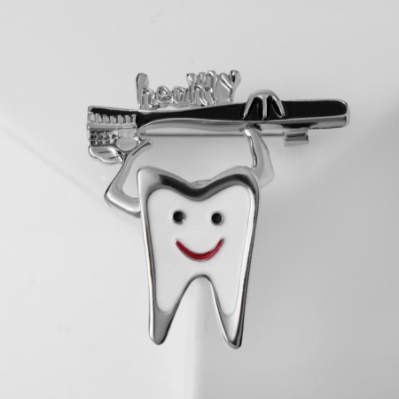 Brooch "Tooth" with a brush, black and white color in silver