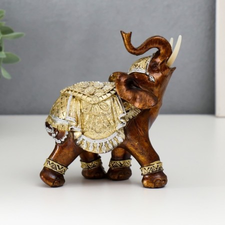 Souvenir Polystone "Caramel Elephant in the Golden Popone with Whales" MIX 12.3x6x14 cm-4