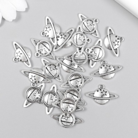 Decor for creativity Metal "Saturn with stars" set of 20 pcs silver 2.1x1.3 cm-2