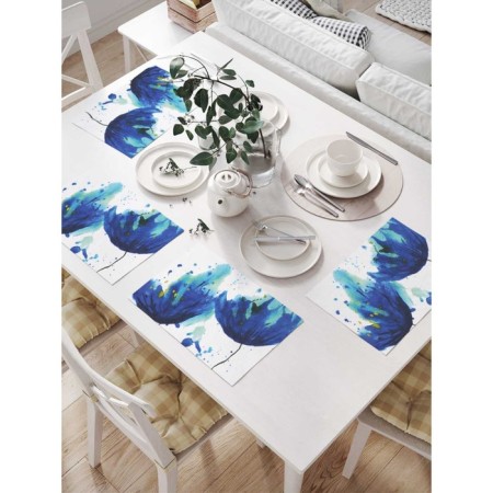A set of napkins for setting the table “Two blue flowers”, rectangular, size 32x46 cm, 4 pcs