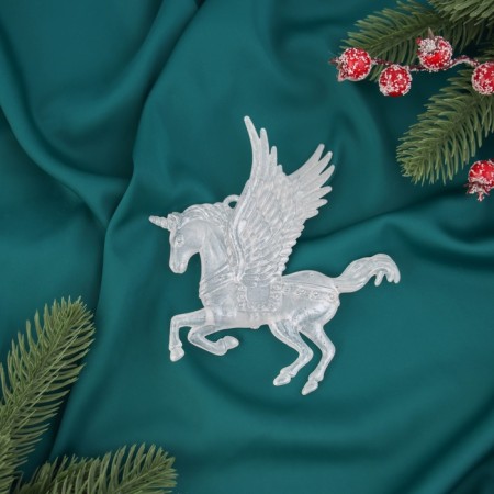 Christmas tree decoration "Unicorn with wings overflow" 13x12.5 cm, white-1