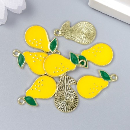 Decor for creativity metal, enamel "pear" yellow 1.9x1.2 cm-2