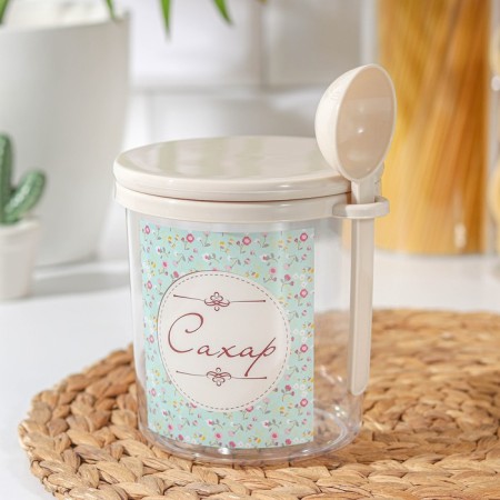 Capacity for bulk products, “Assorted. Sugar ", 700 ml, with a spoon and lid, color mix