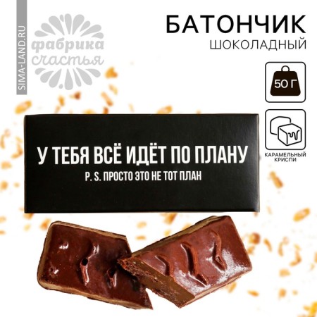 Chocolate bar “Everything is going according to plan” with Chrispy, 50 g.