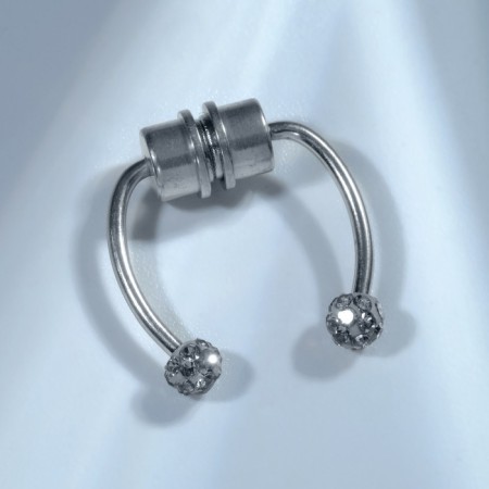 Nose piercing (fake for septum) with interchangeable nozzles, on magnet, l = 17 mm, white color in silver-1