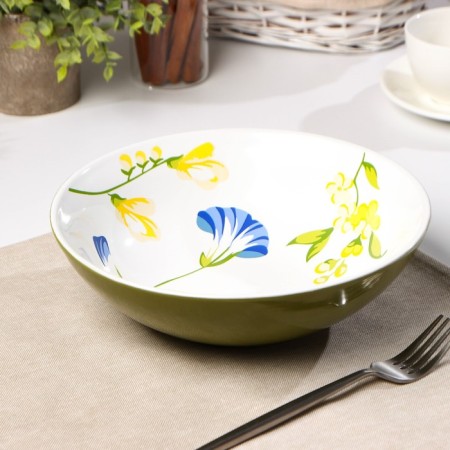 Ceramic “Flowers” ​​salad bowl, 1.3 l, d = 23 cm, color mix