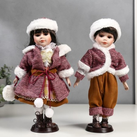 Doll Collectible couple set 2 pcs "Nick and Pasha in outfits with fur" 30 cm