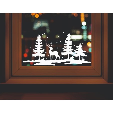 Decorative sticker for windows "Deer in the forest" 50x24 cm (snow 10x20 cm)