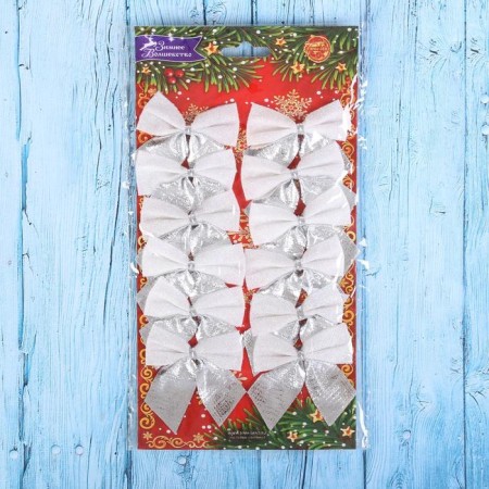Christmas tree decoration "Bant" (set 12 pcs) 5.5x5 cm, silver-white-1