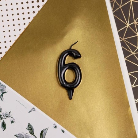 Candle for the cake, number "6", black.-2