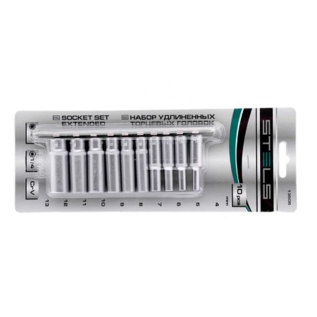 Set of end heads Stels 13605, 1/4 ", hexagonal, elongated, CRV, 4-13 mm, 10 pcs.-3