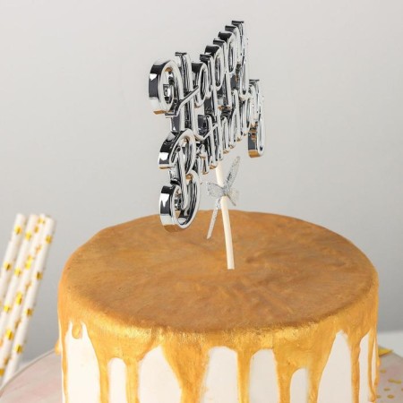 Topper for the cake "Happy Birthday", 17 × 11 cm, silver color-1