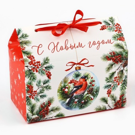 Box for sweets "Happy New Year", bullfinch, 10 x 18 x 14 cm, new year-1