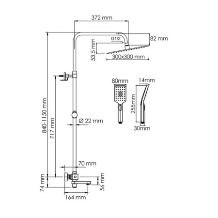 The shower system wasserkraft a199.260.201.bg Thermo, tropical shower, thermostat, gold-2