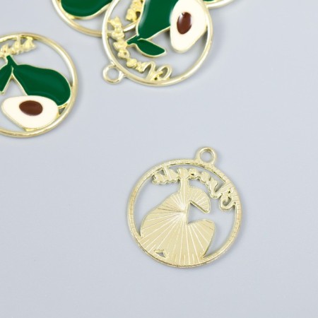 Decor for creativity metal, enamel "Avocado and half avocado in the circle" Gold 2.1x2.5 cm-1