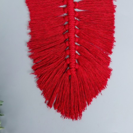 Panel wall in the technique of macram "leaf" Bordeaux 30x15 cm-2