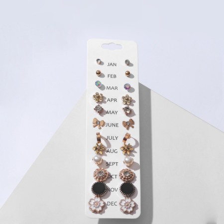 Pusets 12 pairs Onear, spring assorted, white-black color in gold-1
