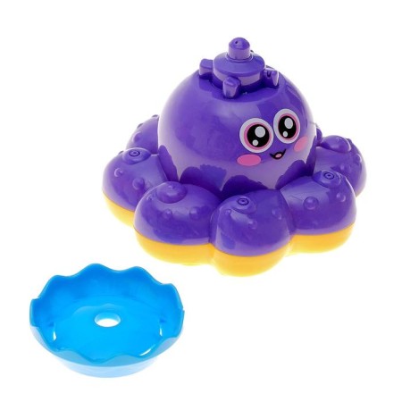 The octopus bath toy, a fountain, a button on, the color of a mix, crumb I-3