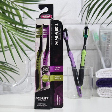 Smart toothbrush Black of medium stiffness, purple + green, 2 pcs.-2