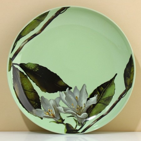 Ceramic Lemon Flowers ceramic plate, 22.5 cm, green color-1