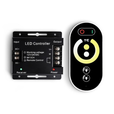 Ambrella controller for CCT LED tapes with temperature control with a touch radio remote control 2.4G 16A