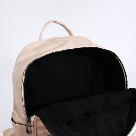 Women's backpack made of artificial leather with lightning, 1 pocket, beige color-5