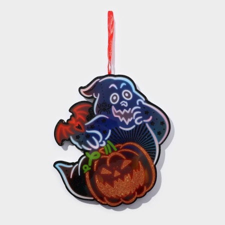 Decorative luminous jewelry (suspension) "Ghost and pumpkin" 30.5x29.5 cm-2