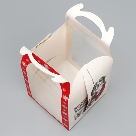 A folding box for a small cake “Happy New Year!”, 15 x 15 x 18 cm, New Year-3