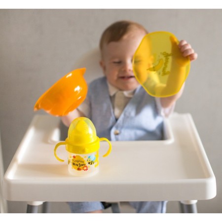 Banana yummy feeding plate, with lid, yellow color-5