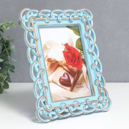 Photo frame plastic 10x15 cm "Knitted" blue with gold 20.5x15.5 cm-1