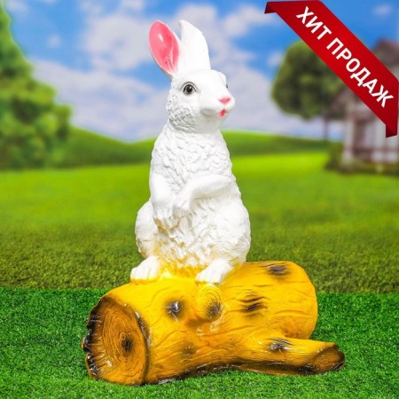 Garden figure "Bunny on a log" White, 45cm