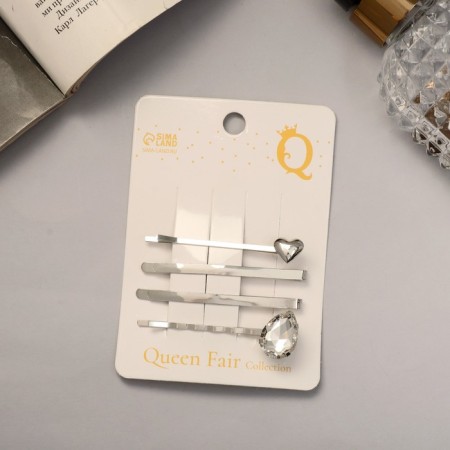 Invisibility for hair "Amelia" (set 4 pcs) heart, 6 cm, silver-2