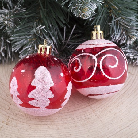 Set of balls plastic D-5.5 cm, 6 pcs "Snow illusion" red-white