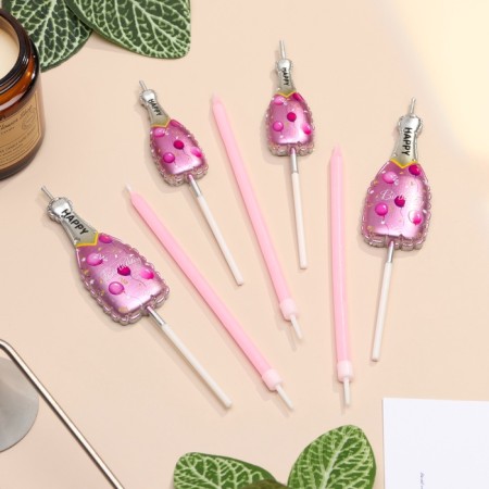 Set of candles for the cake, 7 pcs "Pink champagne", pink