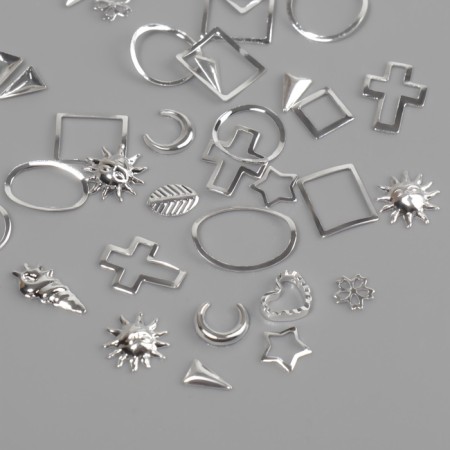 Figures for nail design, voluminous, metal, silver color-1