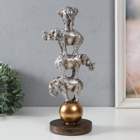 Polystone souvenir "Four elephants on the ball - Pyramid" Silver 13.1x11.1x31 cm-2