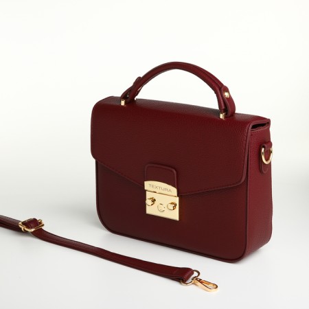 Women's bag on the valve, Textura, small size, burgundy color-11