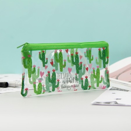 Penal soft 1 compartment, 95 x 205 mm, flat, PVC, calligrata "Happiness around us"-1