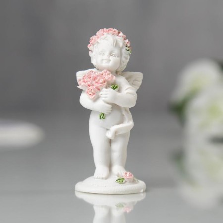 Souvenir Polystone "Angel in a pink wreath with a bouquet" MIX 6.8x2.8x3 cm-1