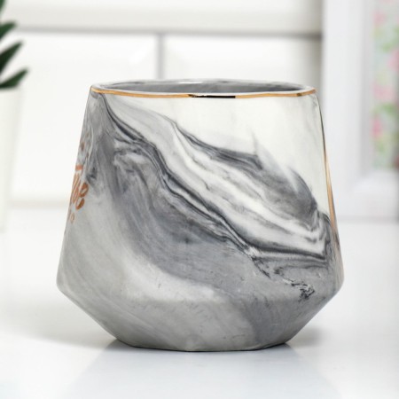 Ceramic "Happiness" mug, 350 ml, gray color-1