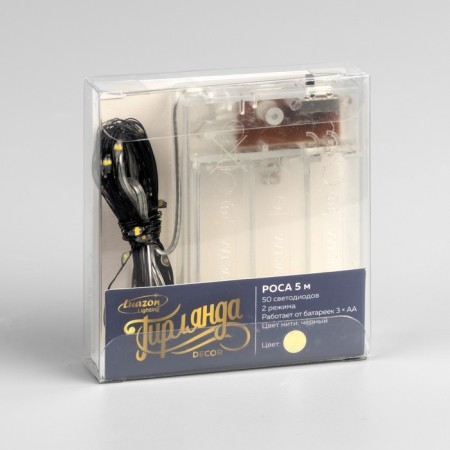 Garland "thread" 5 m dew, ip20, black thread, 50 LED, glow warm white, 2 modes, AAH3-2