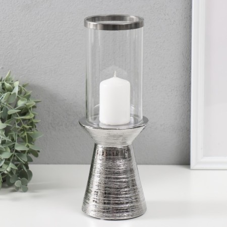 Ceramics candlestick, glass per 1 candle "Desert" d = 8 cm silver 9.5x9.5x27 cm-3