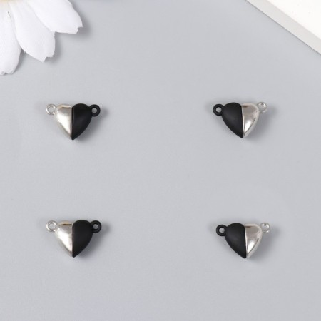 Magnetic metal lock "heart" black and silver 2 pcs 1.2x1.2 cm-2