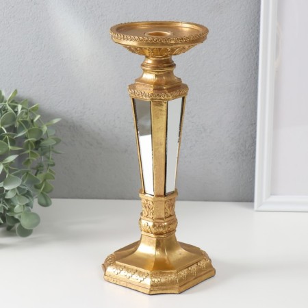 Polystone candlestick for 1 candle "Observing" gold 10.7x10.7x26.4 cm