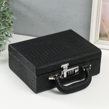 Casket to the leatherette for jewelry "Case. Crocodile leather" Black 18.5x24x9 cm-1