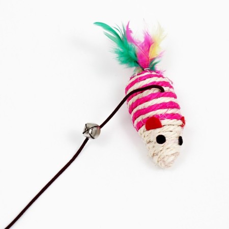 Tearing with mouse (7 cm) on a wooden stick, 40 cm, pink/white-1