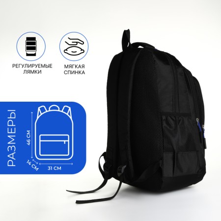Young backpack from textiles with lightning, 5 pockets, black/blue color-1