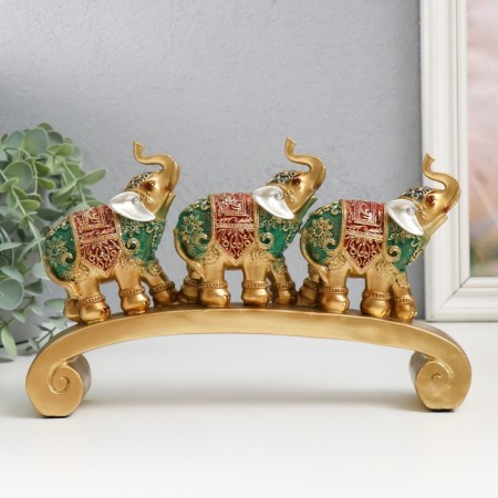 Polystone souvenir "Three elephants on the arc - Popon with red -green" 24x5x15 cm